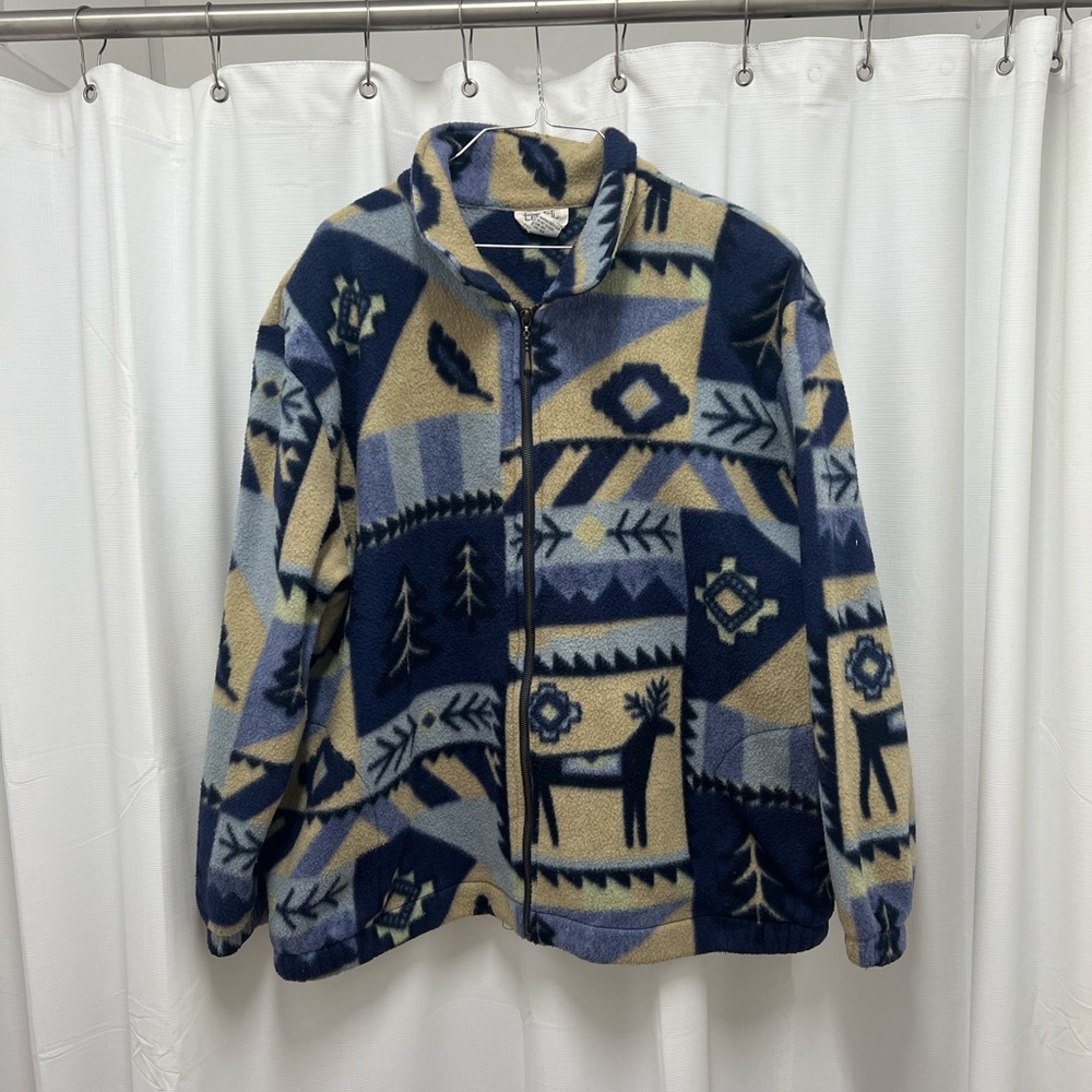 Teddi Abstract Fleece Jacket in Blue and Beige